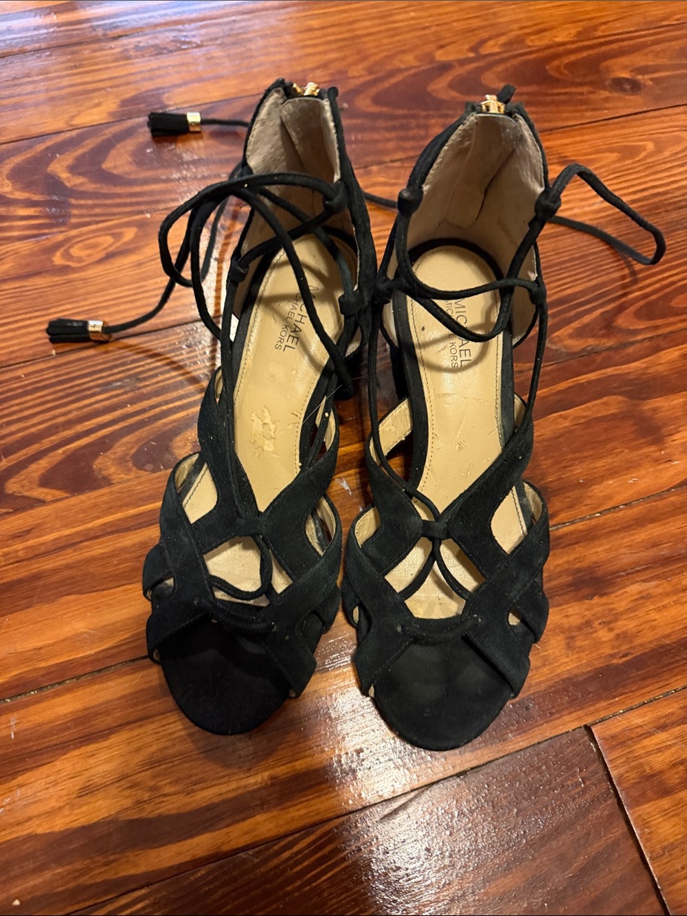 Michael Kors Black Suede Cutout Lace-Up Heels